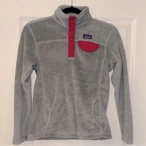 Patagonia Re Tool Fleece Jacket Girls L Pink Gray 1/4 Snap Pullover
